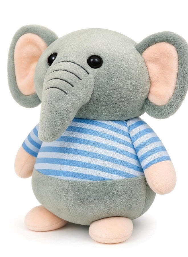Fun4you Plush Elephant Stuffed Animal Toy with Blue Striped T-Shirt, Soft Toy for Kids, Grey (Blue) - Image 1